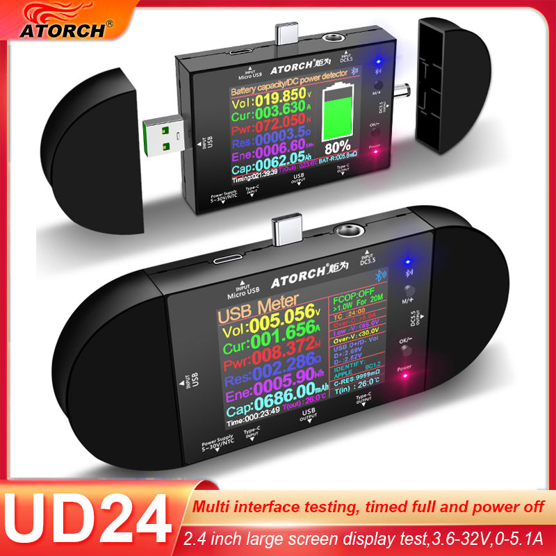Co Detector Plug - UD24 2,4-Zoll USB-Tester DC5.5 Typ-C Digitales