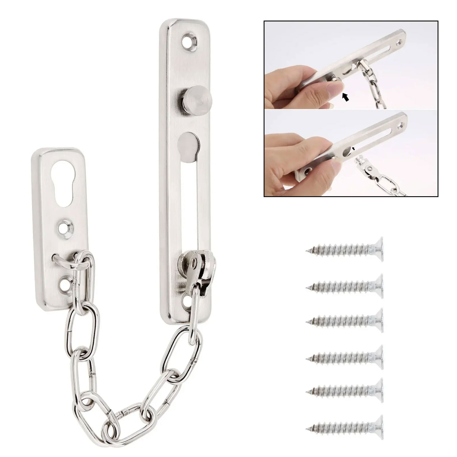 Security Chain Door - Solide Sicherheits-Türkette mit Schiebeverschluss, Bohrfreies Sicherheitsschloss,