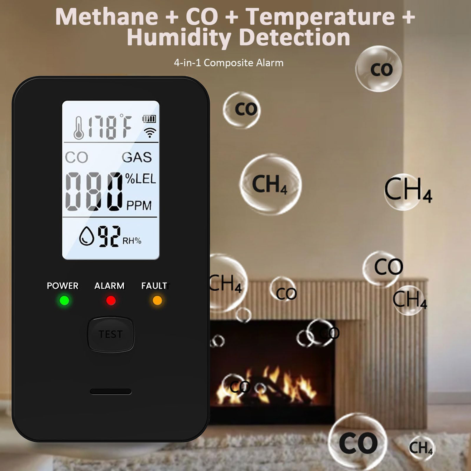 Co Detector Plug - 4-in-1 Gas- und Kohlenmonoxid-Detektor zum Einstecken
